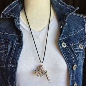 Tattoo Gun Replica Necklace w/Copper Realistic Looking Unique Coils on 28”L Cord
